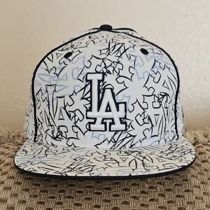 Authentic New Era LA Floral Graffiti Snapback Hat in White and Black